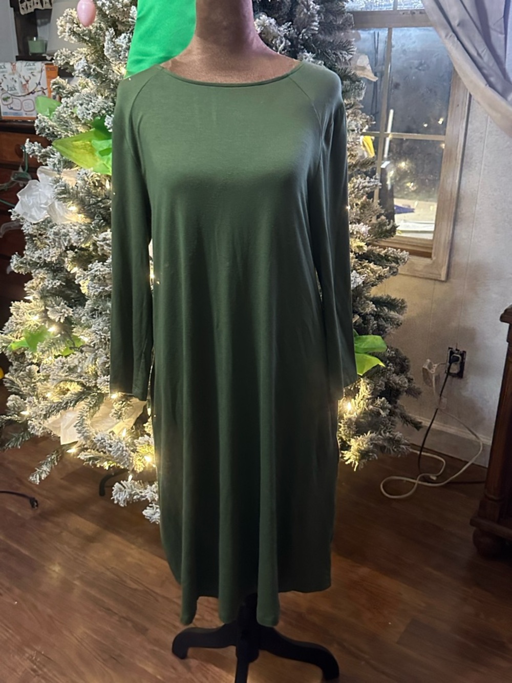 Time and Tru Olive Green Long Sleeve Swing Dress